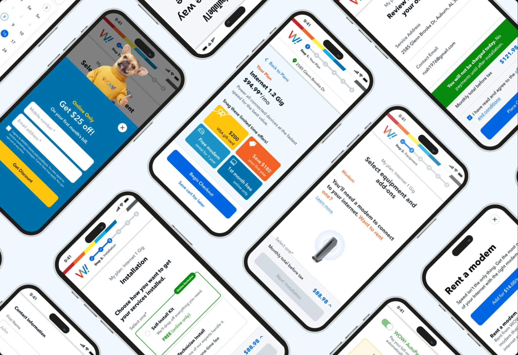 WOW! for Business pages from the design system on phones